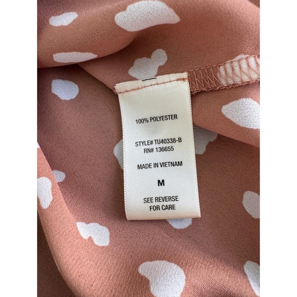 West Kei Blouse Womans Medium Tan Polka Dot Surplice Tie-Sleeve Blouse Office - Picture 7 of 10